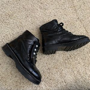 Chanel pearl snap combat boots size 37